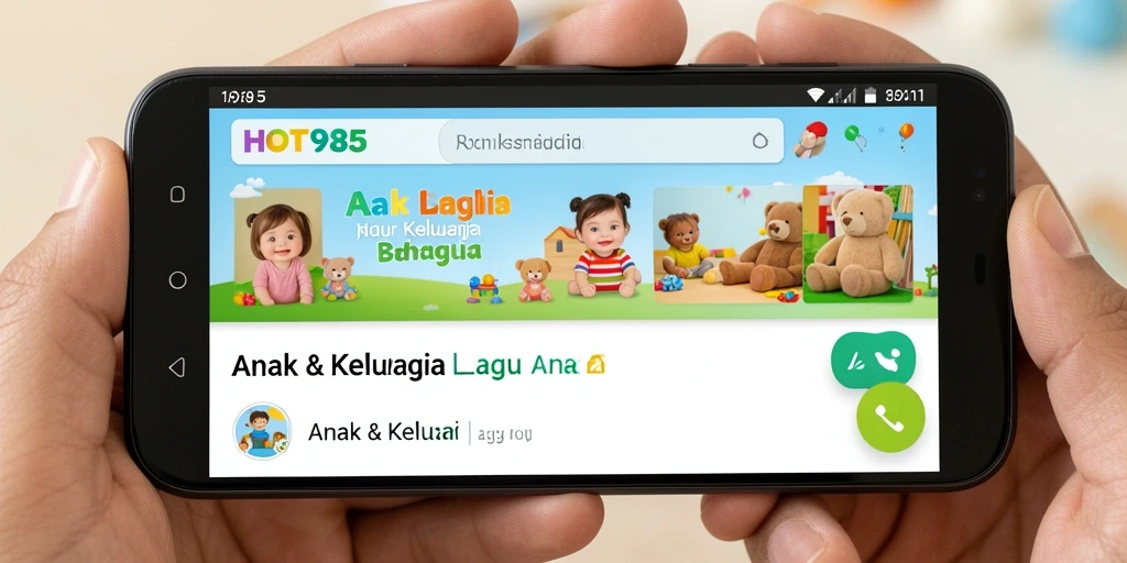 Tampilan antarmuka aplikasi HOT985 yang ceria dan ramah anak.