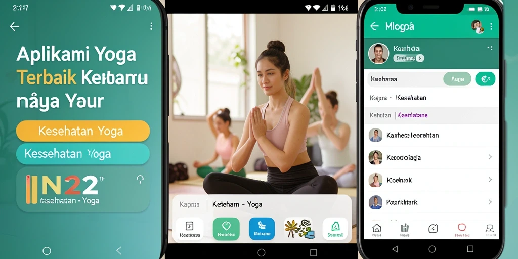 Tampilan antarmuka IN22 menampilkan berbagai latihan yoga dan fungsi pelacakan.