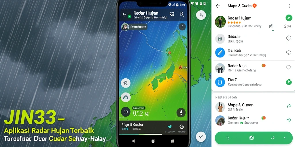 Antarmuka aplikasi JIN33 menampilkan radar hujan yang jelas dan informatif.