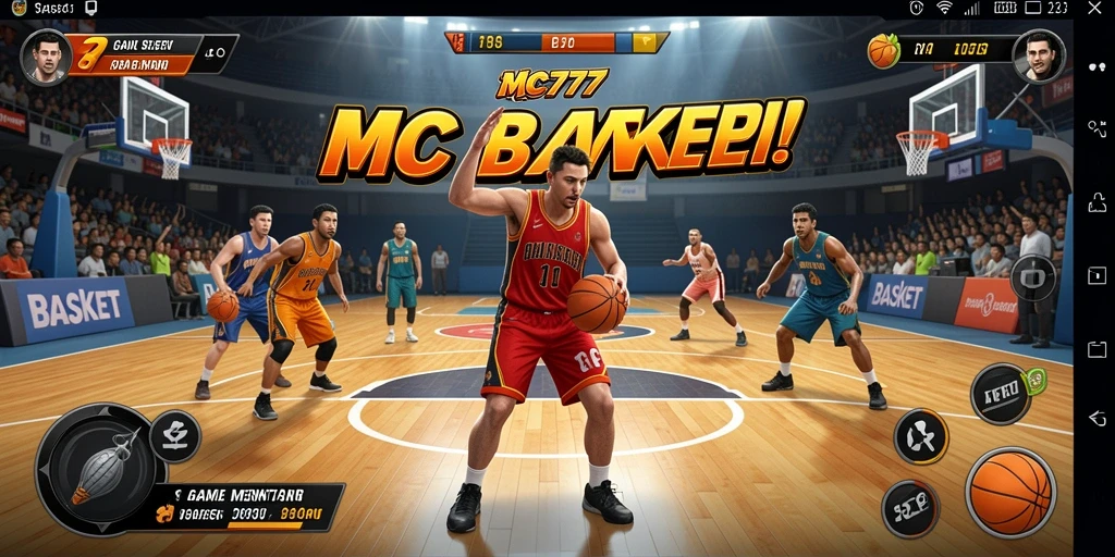 Tampilan antarmuka permainan basket yang dinamis dan menarik.